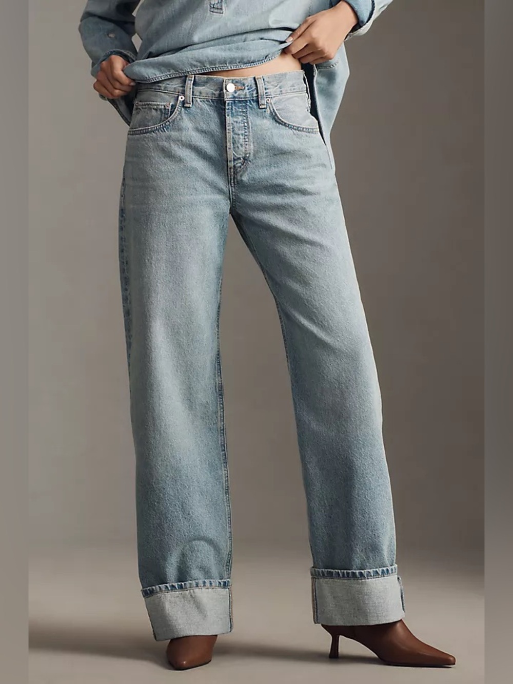 Etica Anthropologie Stanton High Rise Relaxed Cuff Light Blue Wash Jeans Size 26
